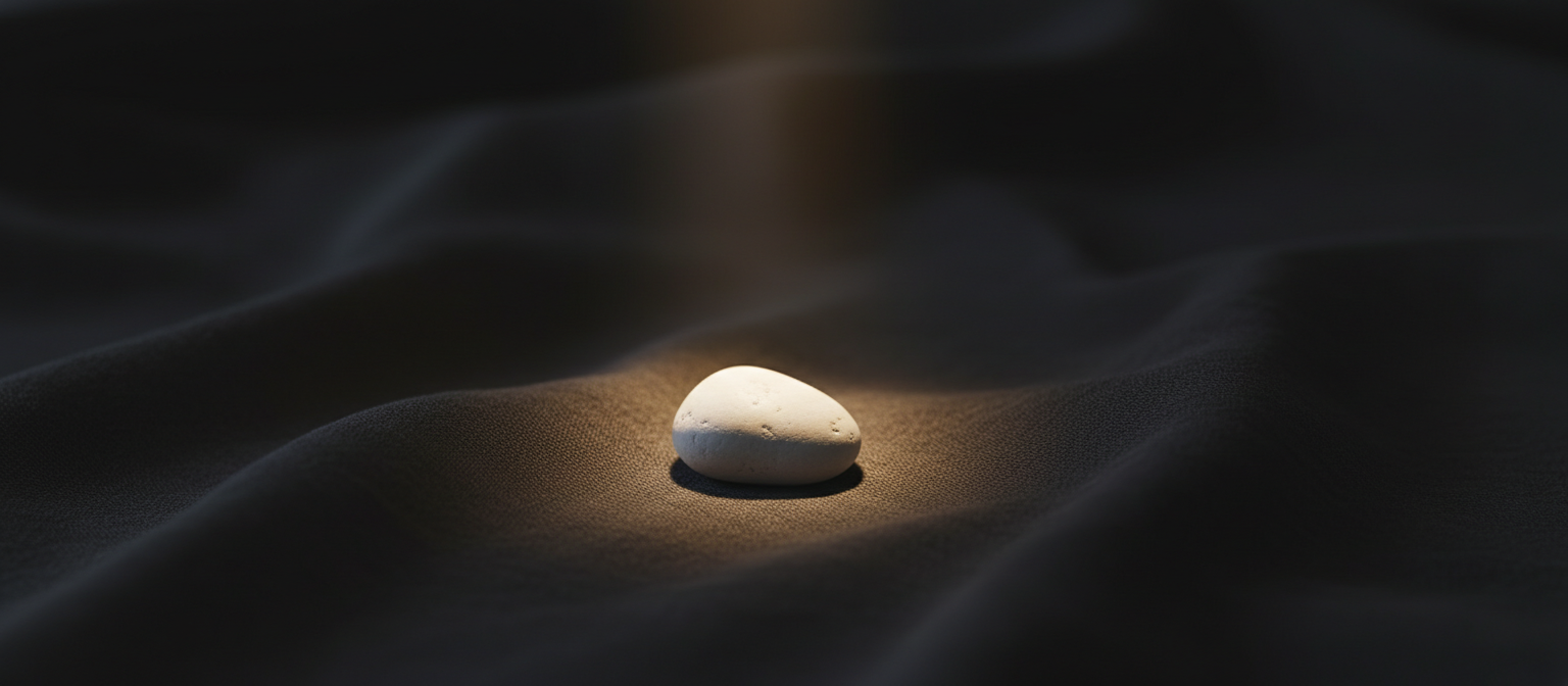 Glowing white stone with inscription