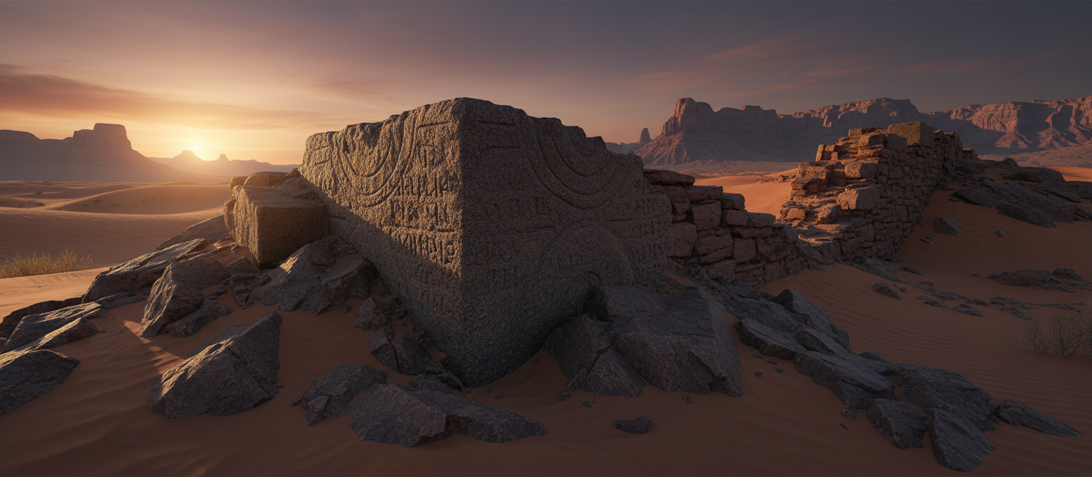 Ancient cornerstone embedded in bedrock