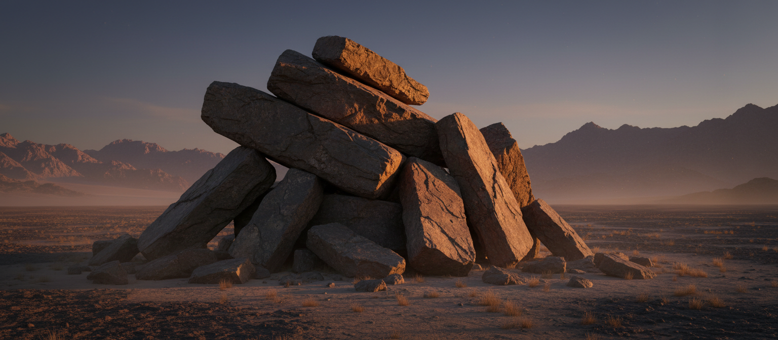 Stacked memorial stones in desert wilderness
