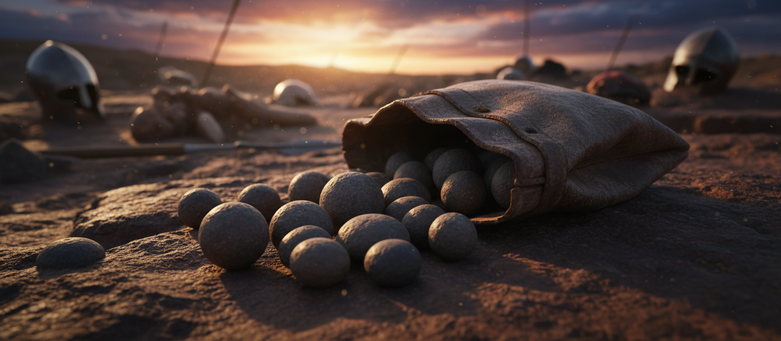 Smooth sling stones in leather pouch